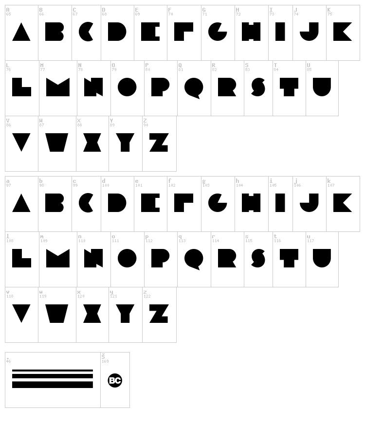 Modern Plate font map